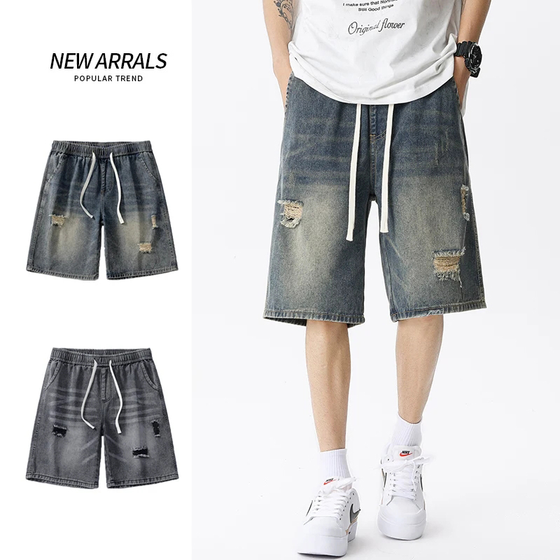 Mens Fashion Denim - جينز رجالي قصير ممزق من الدنيم