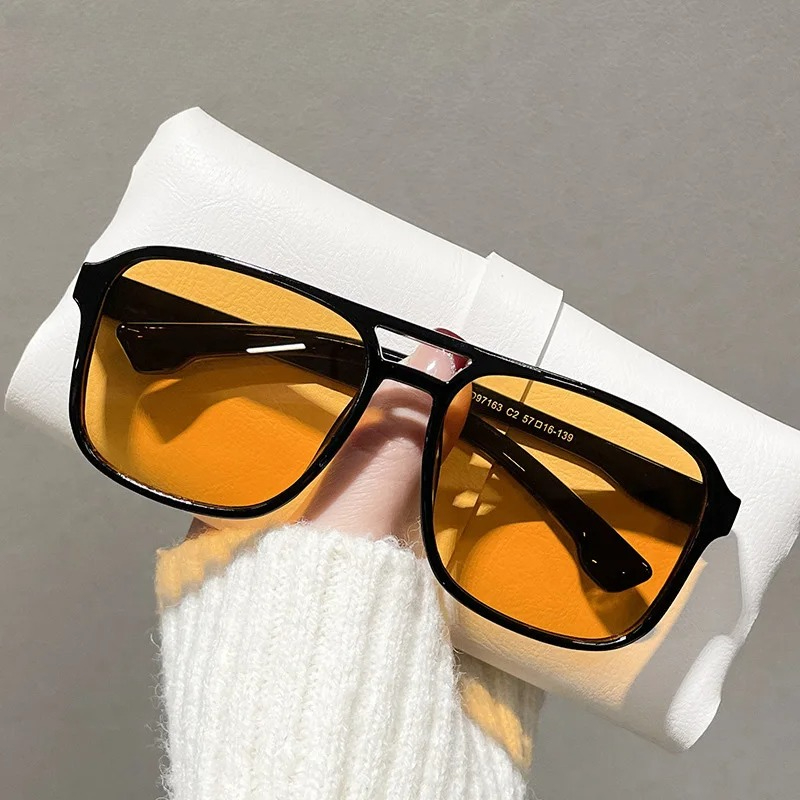 Yellow Men'S Fashion - نظارات شمسية مربعة بجسر مزدوج للنساء،