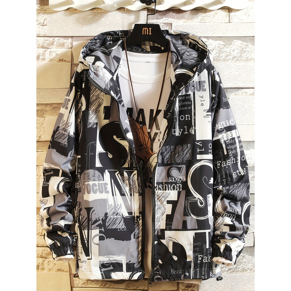 Fashion Men Vogue - سترة رياحية عصرية بطباعة نصية وحروف،