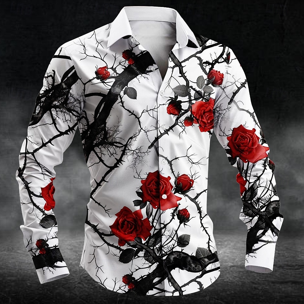 Men'S Tops Fashion - قميص رجالي بأكمام طويلة بتصميم زهرة