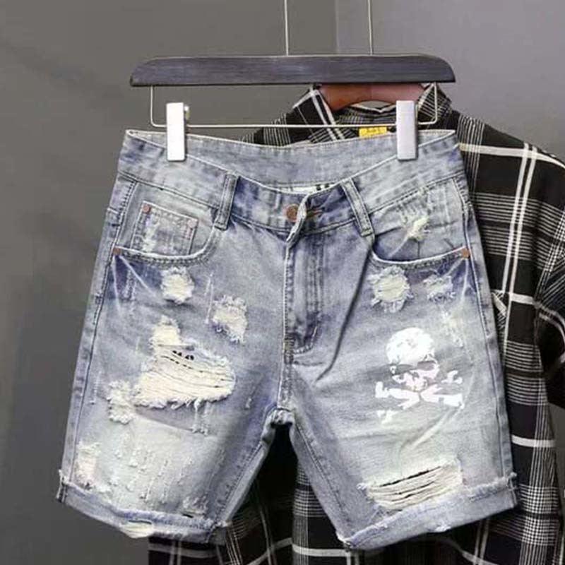 Mens Fashion Denim - بنطلون جينز رجالي صيفي قصير ممزق