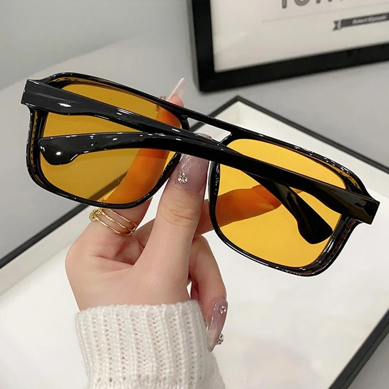 نظارات شمسية مربعة بجسر مزدوج  - مراجعة Yellow Men'S Fashion وسعره