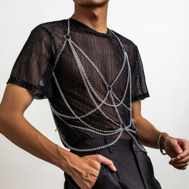 سلسلة جسم رجالية فضية متعددة ا - مراجعة Fashion Harness Men وسعره