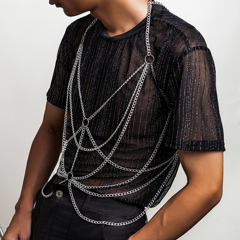 سلسلة جسم رجالية فضية متعددة ا - مراجعة Fashion Harness Men وسعره